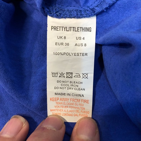 Pretty Little Thing Blue Textured Extreme Plunge Bell Cuff Shirt Dress - Picture 6 of 6